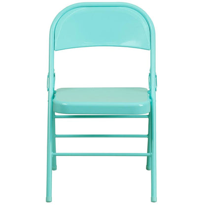 HERCULES COLORBURST Series Tantalizing Teal Triple Braced & Double Hinged Metal Folding Chair
