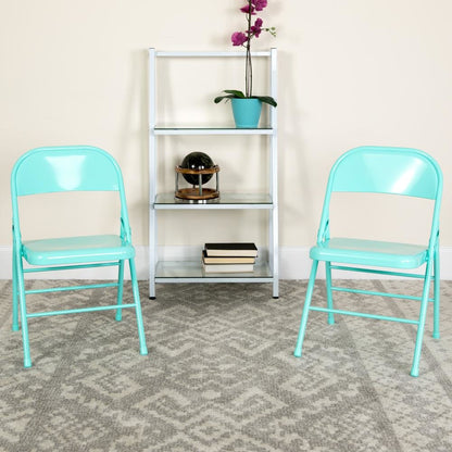 HERCULES COLORBURST Series Tantalizing Teal Triple Braced & Double Hinged Metal Folding Chair