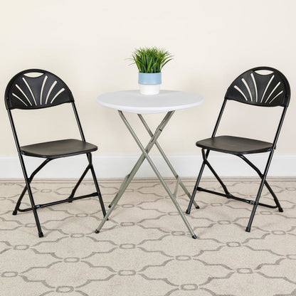 HERCULES Series 650 lb. Capacity Black Plastic Fan Back Folding Chair