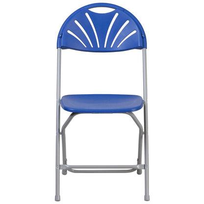 HERCULES Series 650 lb. Capacity Blue Plastic Fan Back Folding Chair