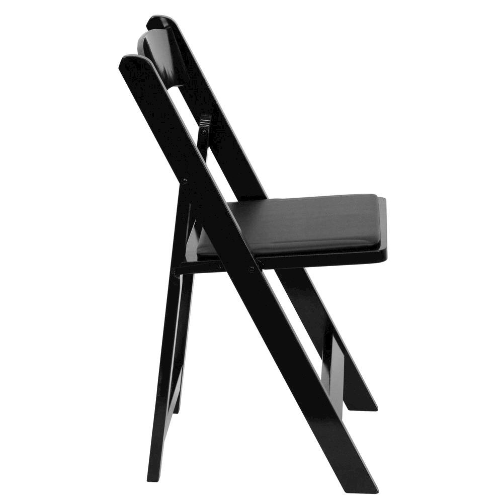 HERCULES Series Black Wood Folding Chair with Vinyl Padded Seat