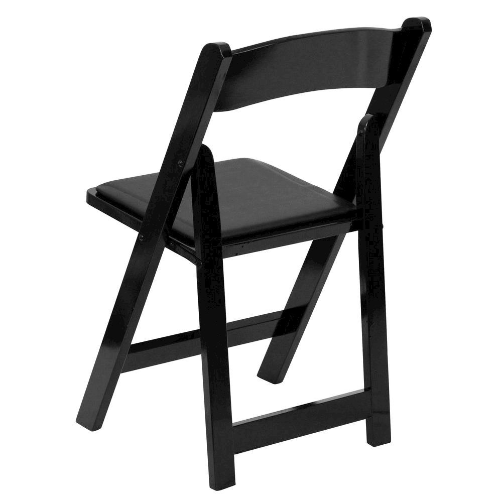HERCULES Series Black Wood Folding Chair with Vinyl Padded Seat