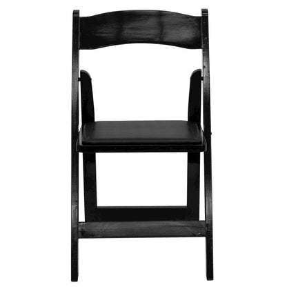 HERCULES Series Black Wood Folding Chair with Vinyl Padded Seat