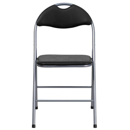 HERCULES Series Black Vinyl Metal Folding Chair with Carrying Handle