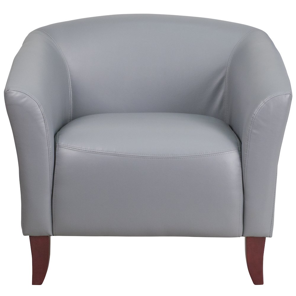 Gray LeatherSoft Chair with Cherry Wood Feet