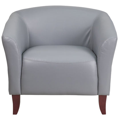 Gray LeatherSoft Chair with Cherry Wood Feet