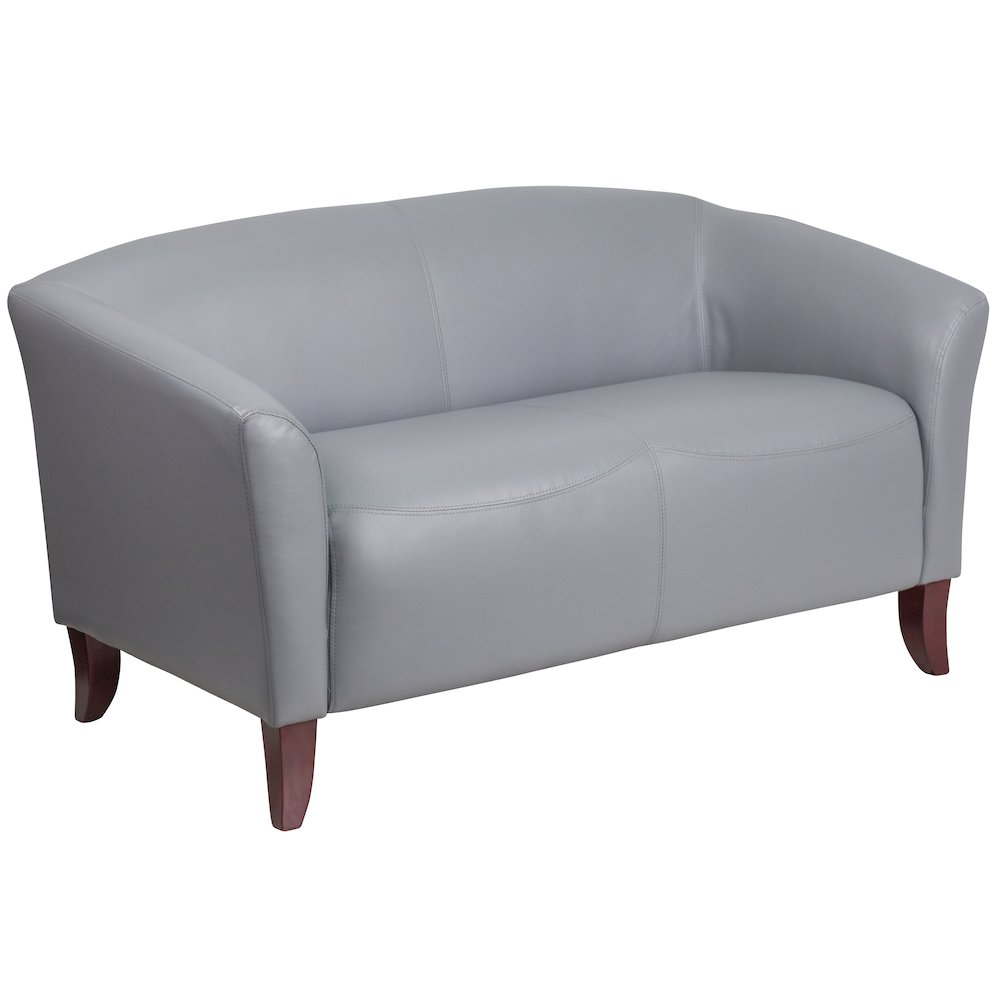 Gray LeatherSoft Loveseat with Cherry Wood Feet