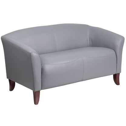 Gray LeatherSoft Loveseat with Cherry Wood Feet