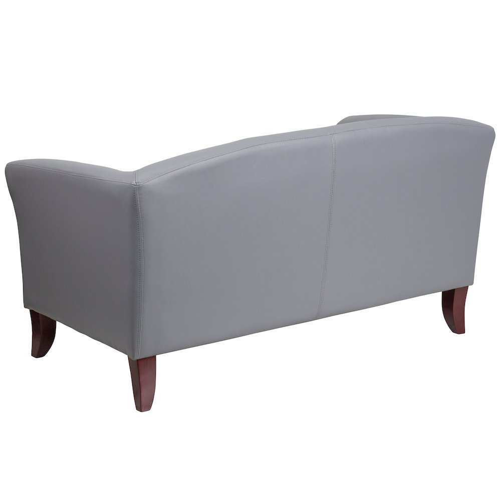 Gray LeatherSoft Loveseat with Cherry Wood Feet