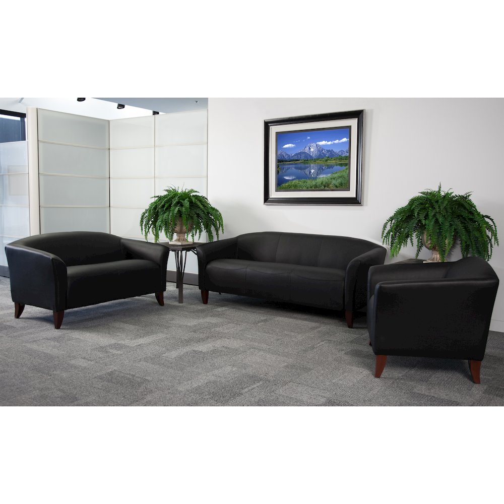 Reception Set in Black LeatherSoft with Cherry Wood Feet