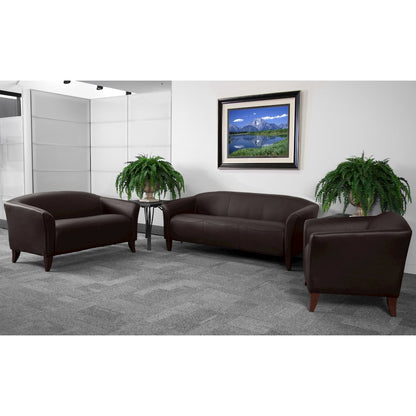 Reception Set in Brown LeatherSoft with Cherry Wood Feet