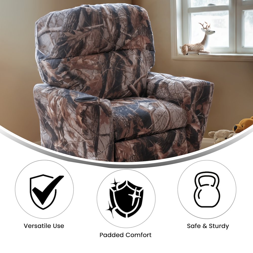 Contemporary Camouflaged Fabric Kids Recliner with Cup Holder