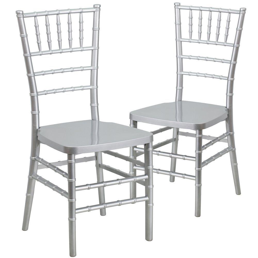 2 Pk. HERCULES PREMIUM Series Silver Resin Stacking Chiavari Chair