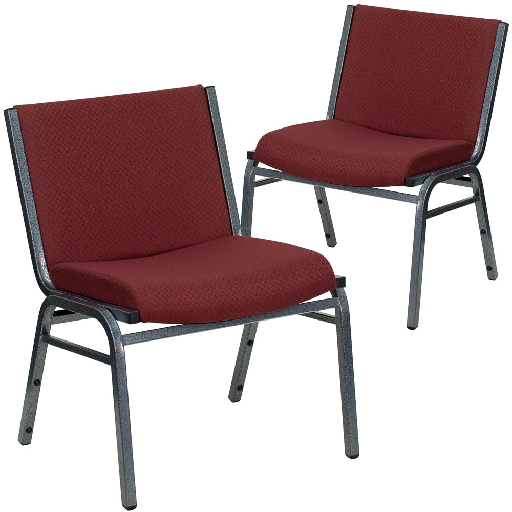 2 Pack 1000 lb. Capacity Big and Tall Extra Wide Burgundy Fabric Stack Chair