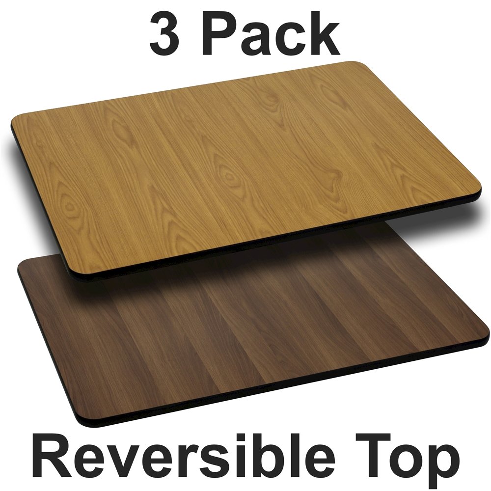 3 Pk. 24'' x 30'' Rectangular Table Top with Natural or Walnut Reversible Top