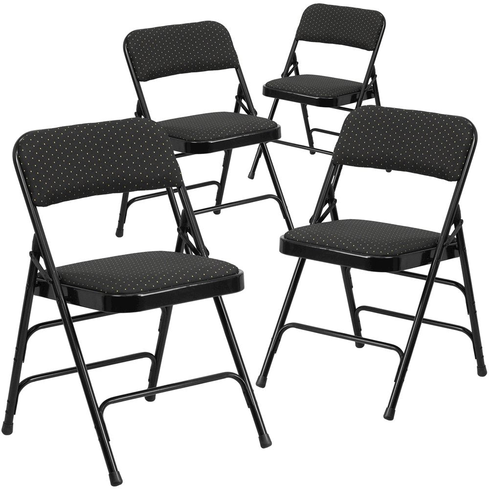 4 Pk. Curved Black Patterned Fabric Upholstered Metal Folding Chair