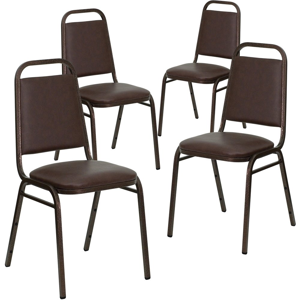 4 Pk. Stacking Chair with Brown Vinyl and 1.5'' Thick Seat - Copper Vein Frame