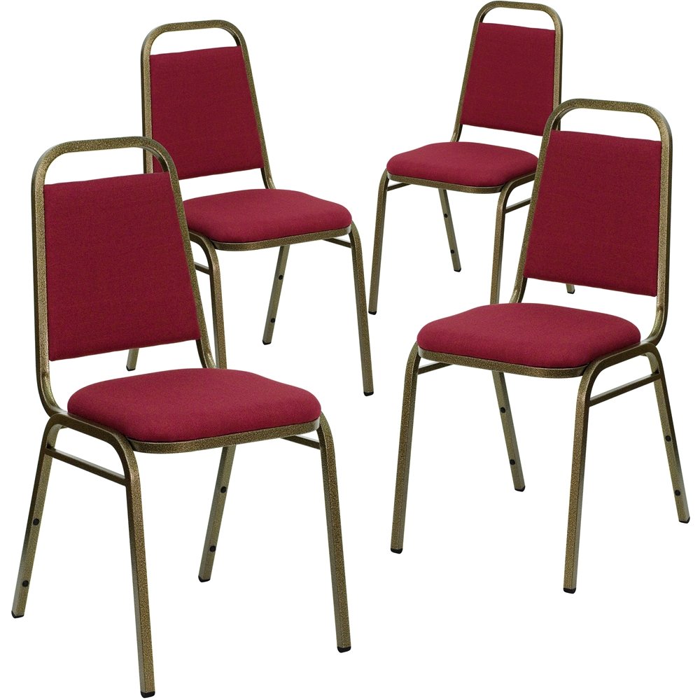 4 Pk. Stacking Chair with Burgundy Fabric and 1.5'' Thick Seat - Gold Vein Frame