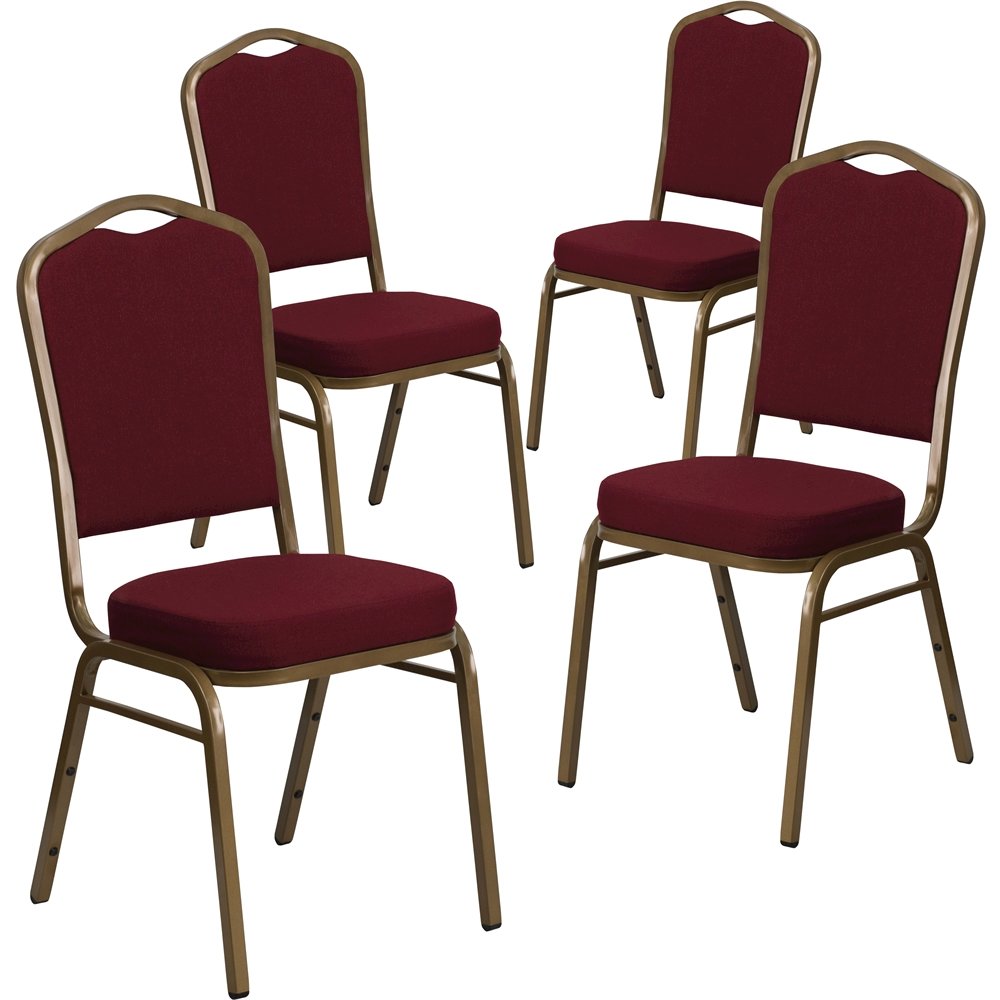 4 Pk. Stacking Chair with Burgundy Fabric and 2.5'' Thick Seat - Gold Frame