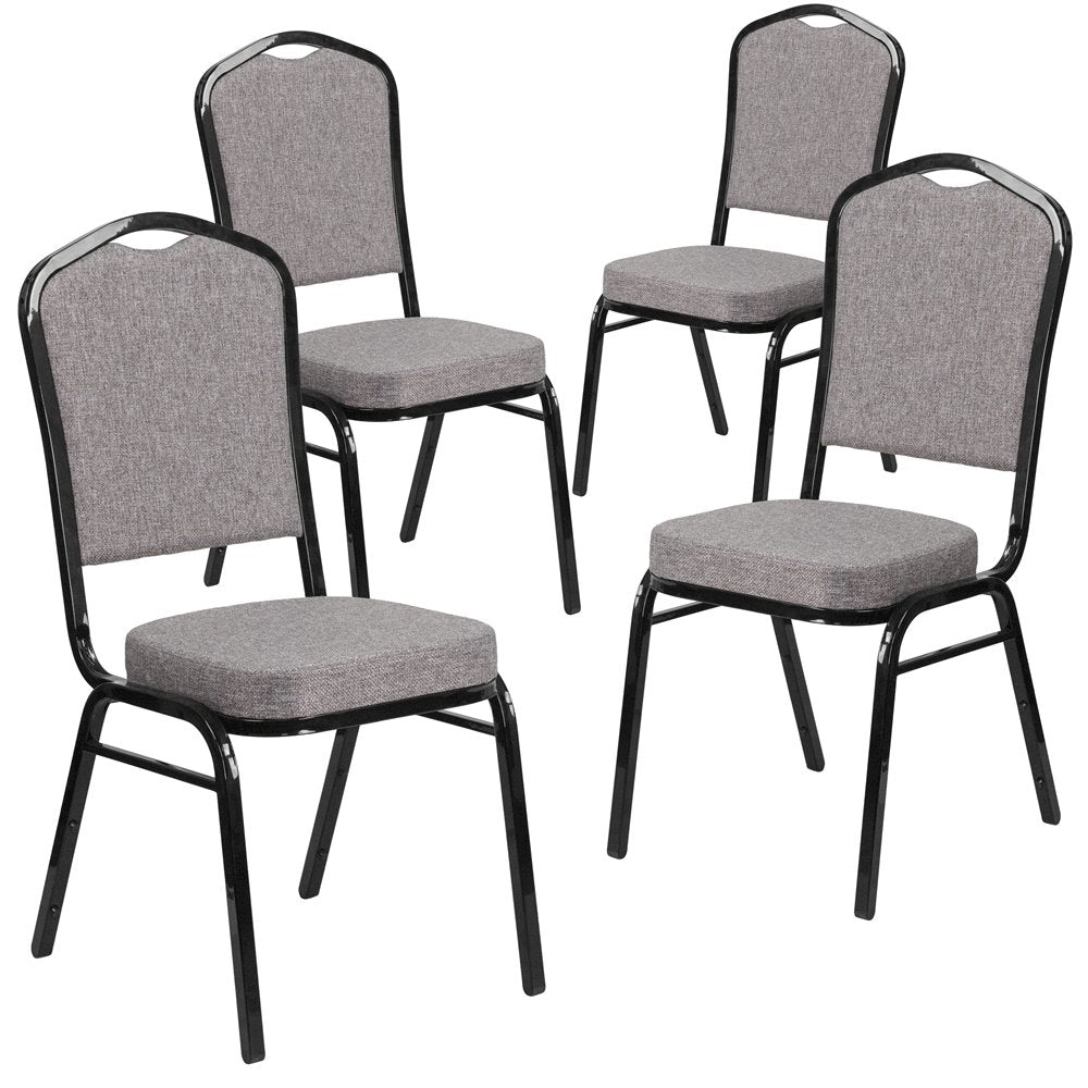 4 Pk. Stacking Chair with Gray Fabric and 2.5'' Thick Seat - Black Frame