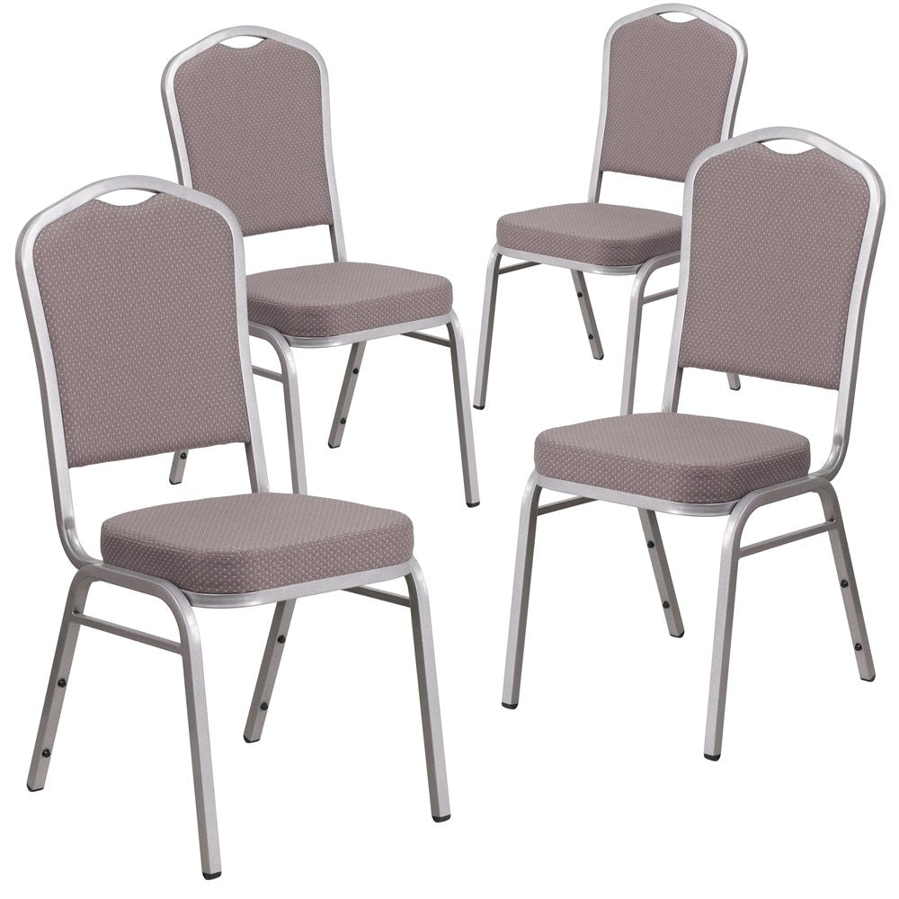 4 Pk. Stacking Chair with Gray Dot Fabric and 2.5'' Thick Seat - Silver Frame