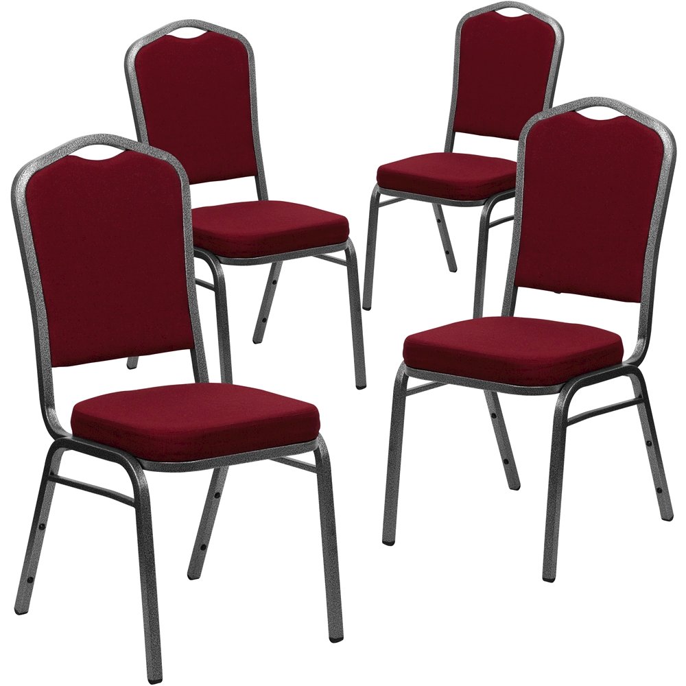 4 Pk. Stacking Chair with Burgundy Fabric - Silver Vein Frame