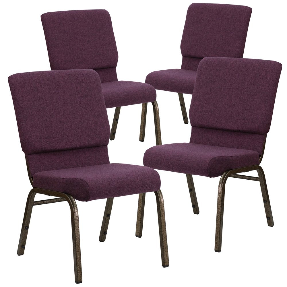 4 Pk. 18.5''W Plum Fabric Stacking Church Chair - Gold Vein Frame
