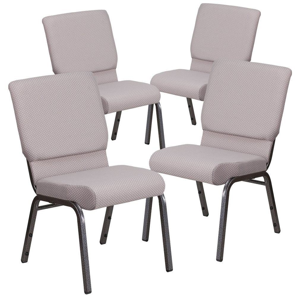 4 Pk. 18.5''W Gray Dot Fabric Stacking Church Chair - Silver Vein Frame