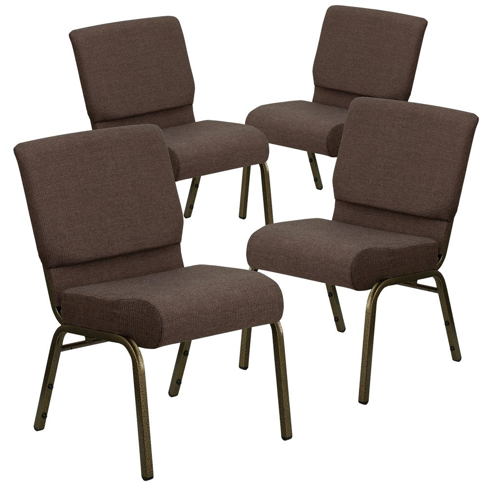 4 Pk. 21'' Extra Wide Brown Fabric Stacking Church Chair - Gold Vein Frame