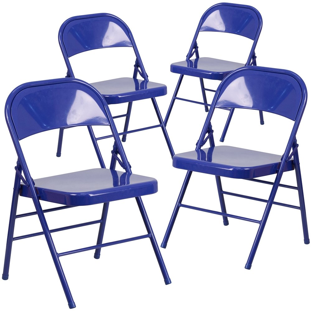 4 Pk. Cobalt Blue Triple Braced & Double Hinged Metal Folding Chair