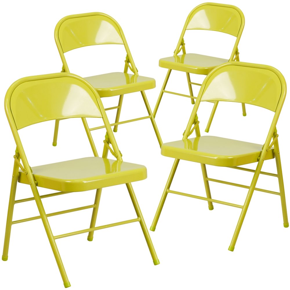 4 Pk. Twisted Citron Triple Braced & Double Hinged Metal Folding Chair