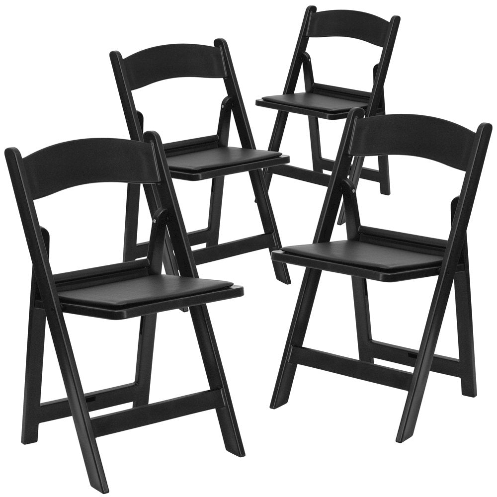 4 Pk. 1000 lb. Capacity Black Resin Folding Chair with Black Vinyl Padded Seat