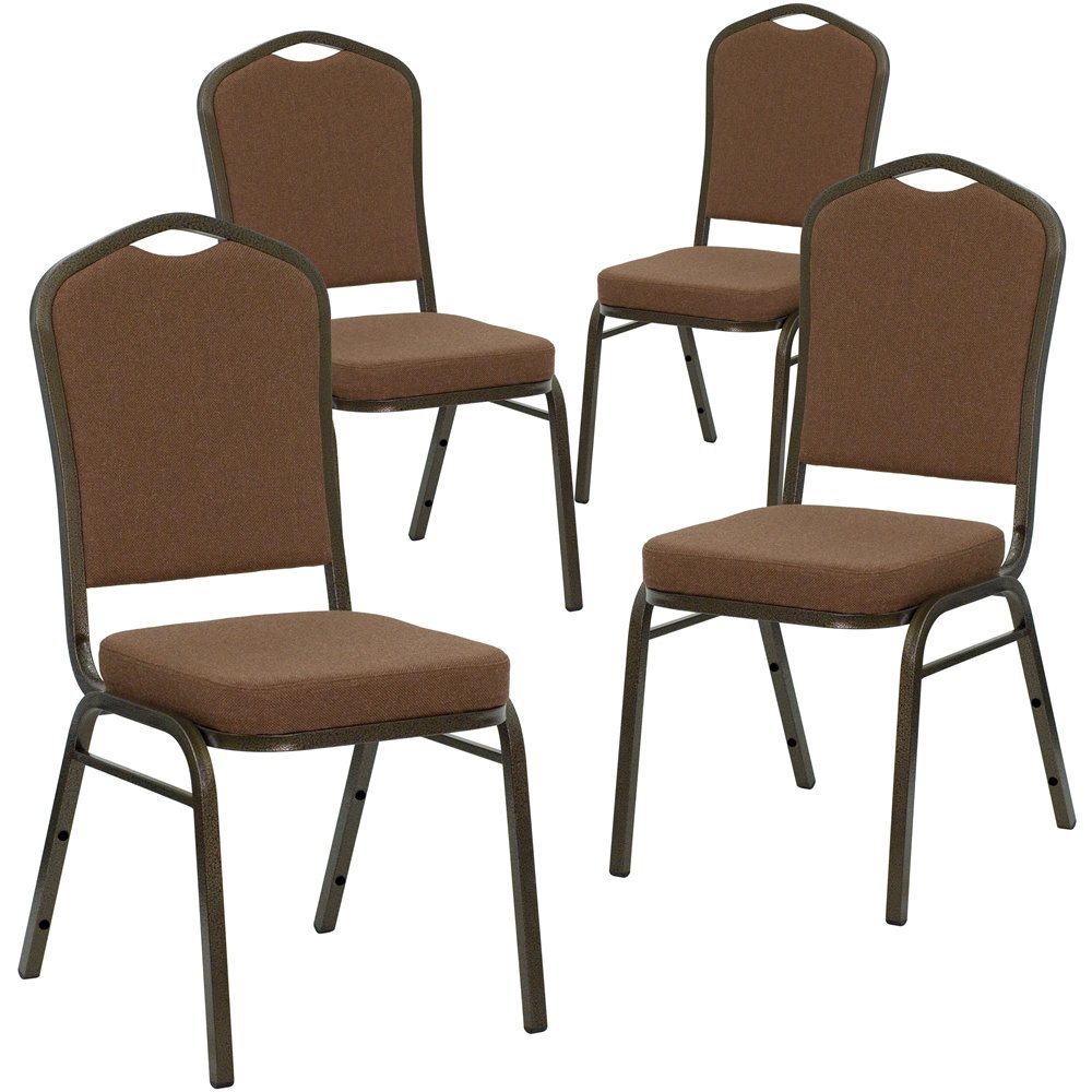 4 Pk. Stacking Chair with Coffee Fabric and 2.5'' Thick Seat - Gold Vein Frame