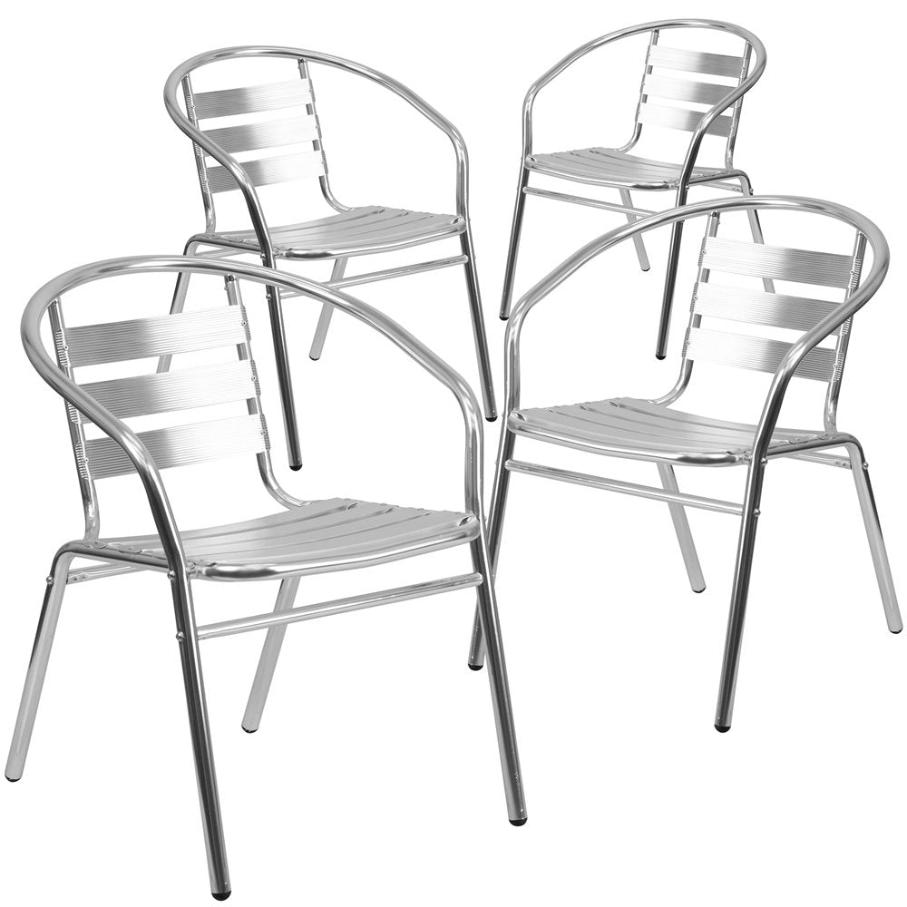 4 Pk. Aluminum Commercial Indoor-Outdoor Stack Chair with Triple Slat Back
