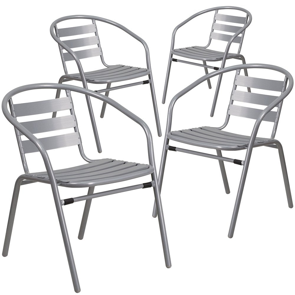 4 Pk. Silver Metal Restaurant Stack Chair with Aluminum Slats