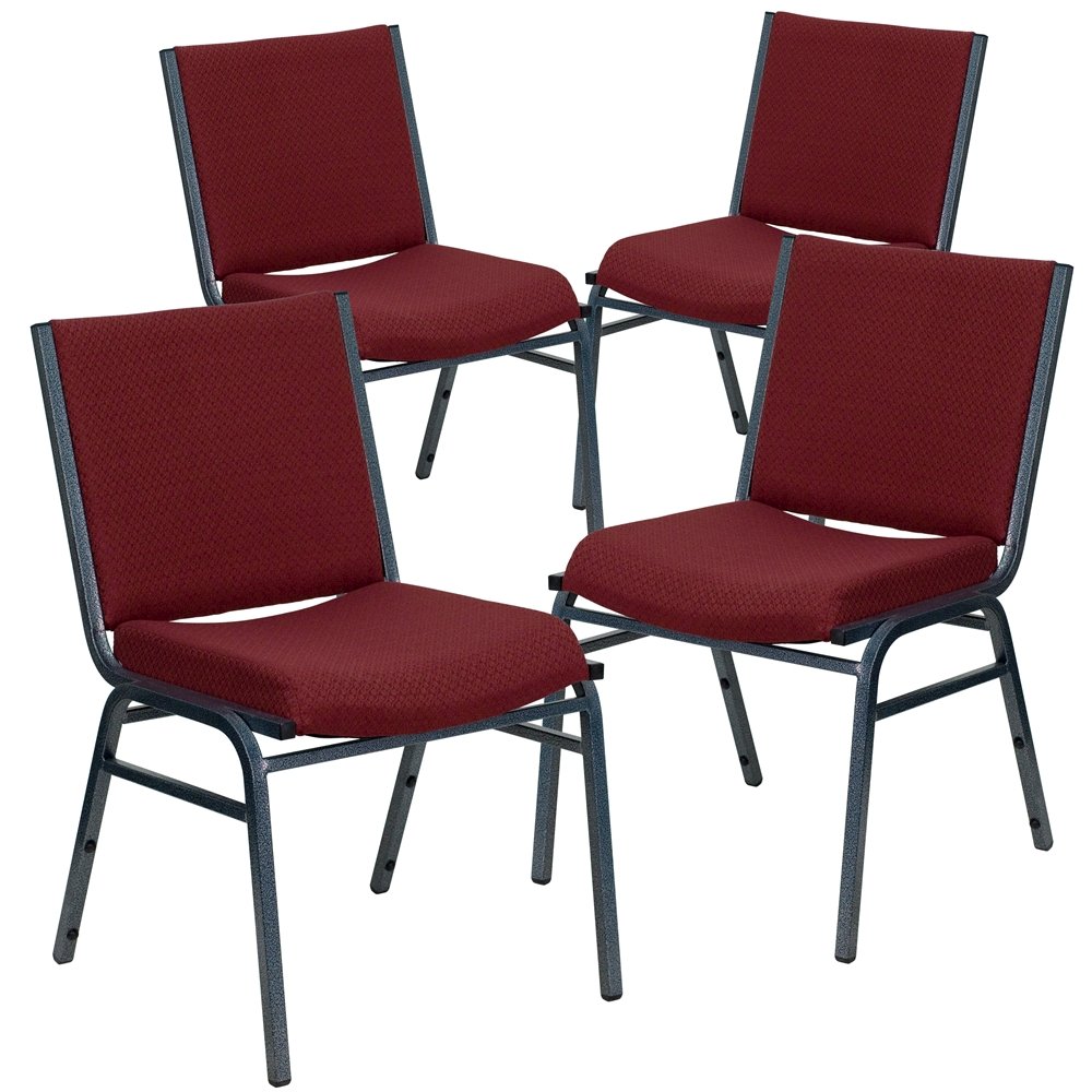 4 Pk. Heavy Duty, 3'' Thickly Padded, Burgundy Patterned Upholstered Stack Chair