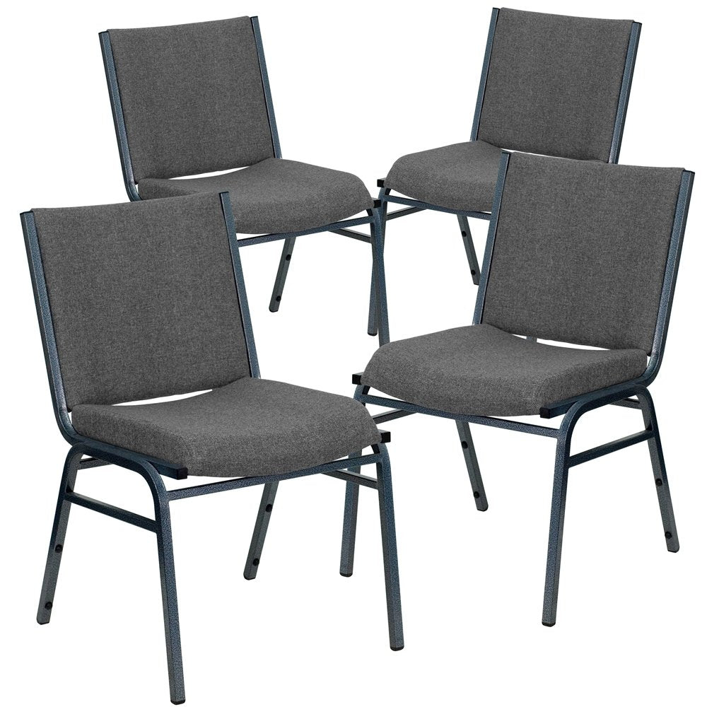 4 Pk. Heavy Duty, 3'' Thickly Padded, Gray Upholstered Stack Chair