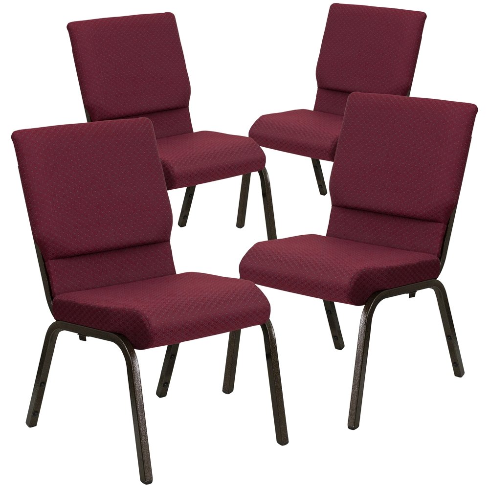 4 Pk. 18.5''W Burgundy Patterned Fabric Stacking Church Chair - Gold Vein Frame