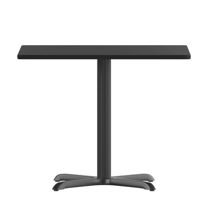 36'' Black Table Set with X-Base and 4 Black Trapezoidal Back Banquet Chairs