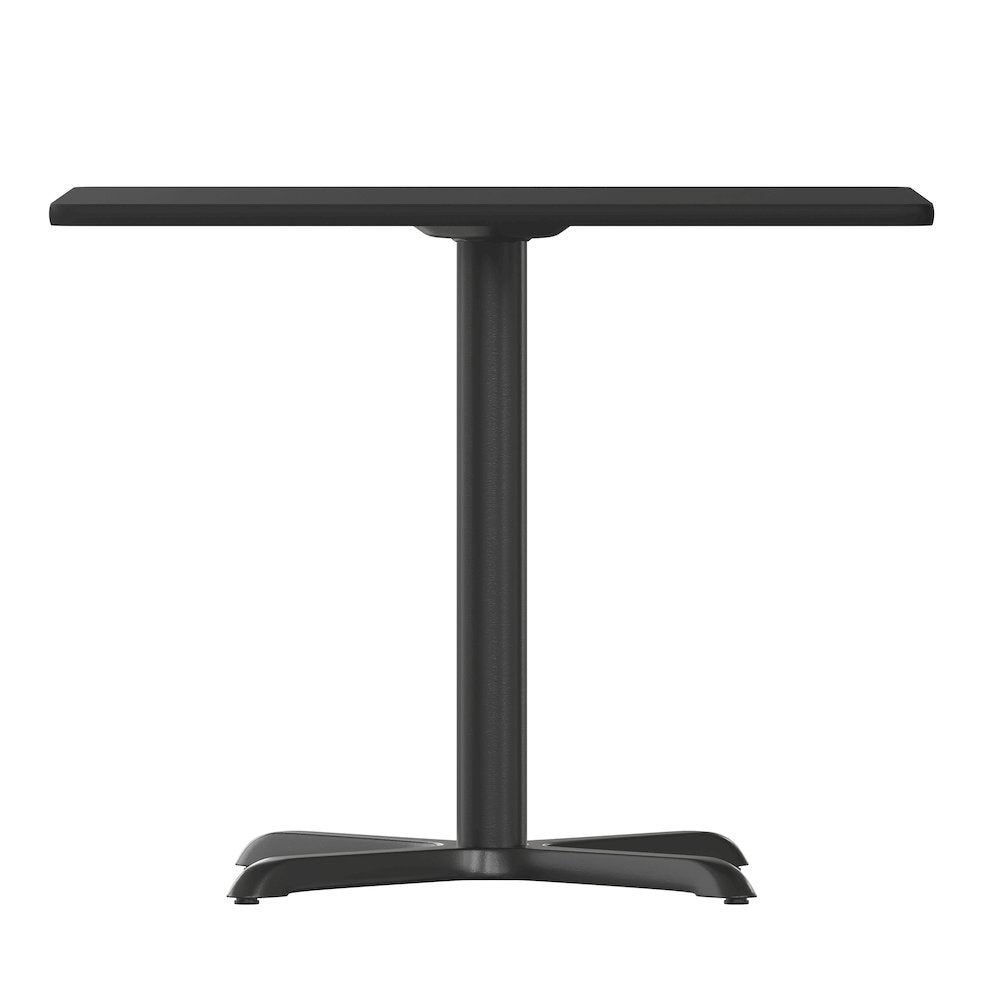36'' Black Table Set with X-Base and 4 Black Trapezoidal Back Banquet Chairs