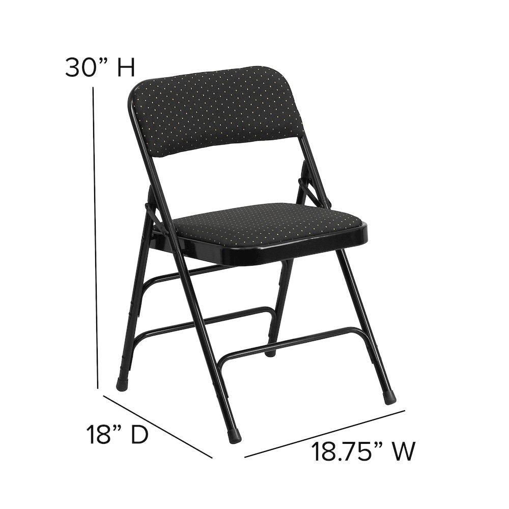 Curved Triple Braced & Double Hinged Black Patterned Fabric Metal Folding Chair