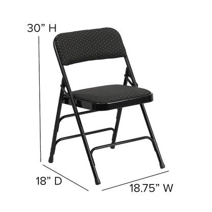 Curved Triple Braced & Double Hinged Black Patterned Fabric Metal Folding Chair