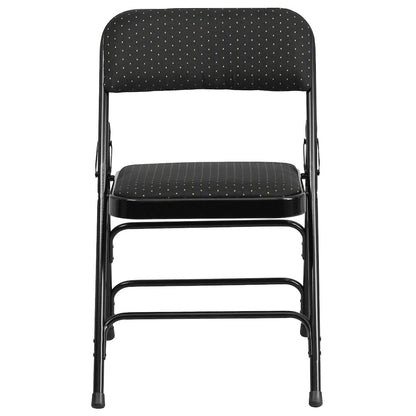Curved Triple Braced & Double Hinged Black Patterned Fabric Metal Folding Chair