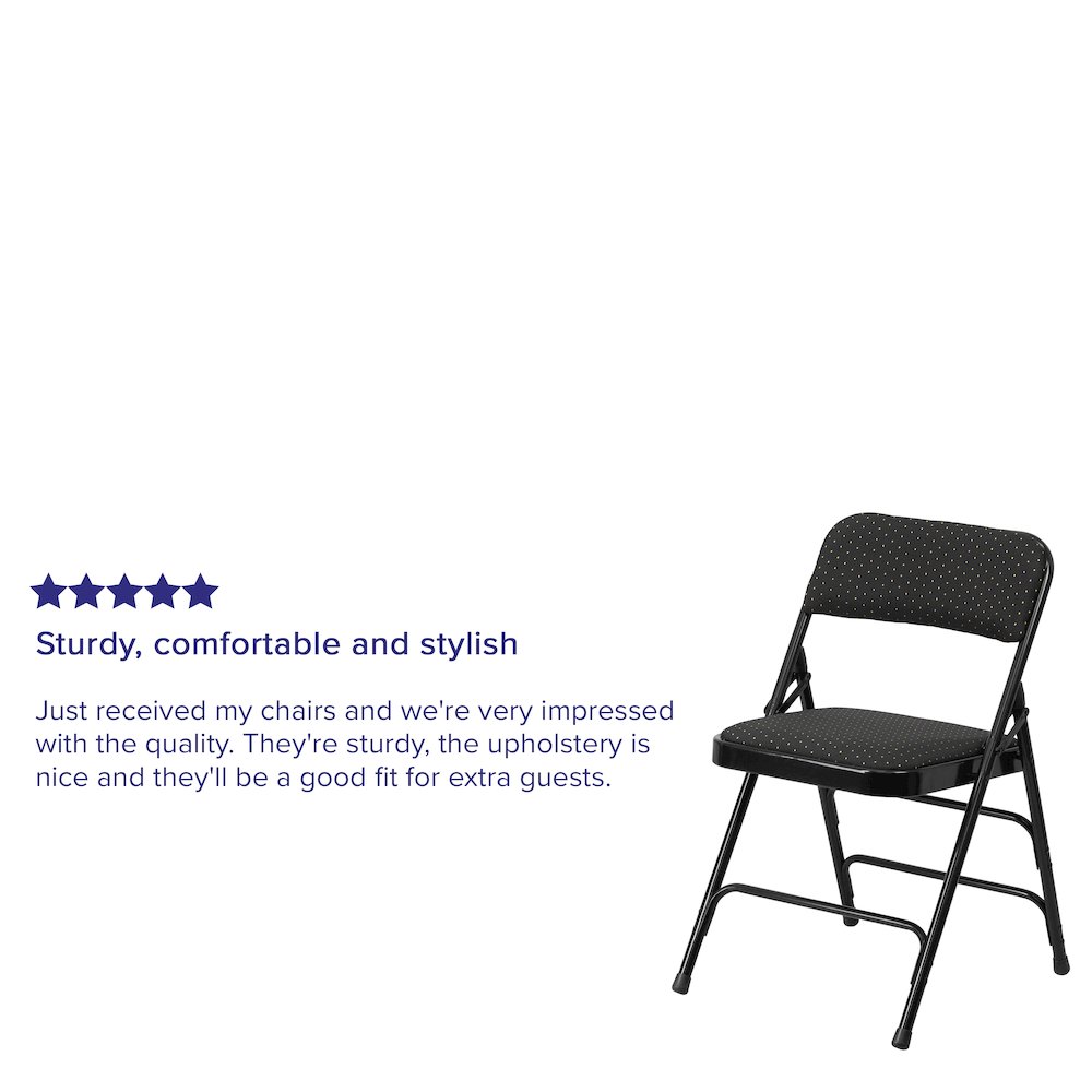 Curved Triple Braced & Double Hinged Black Patterned Fabric Metal Folding Chair