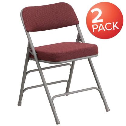 18"W Premium Curved Triple Braced & Double Hinged Burgundy Fabric Metal Folding Chair