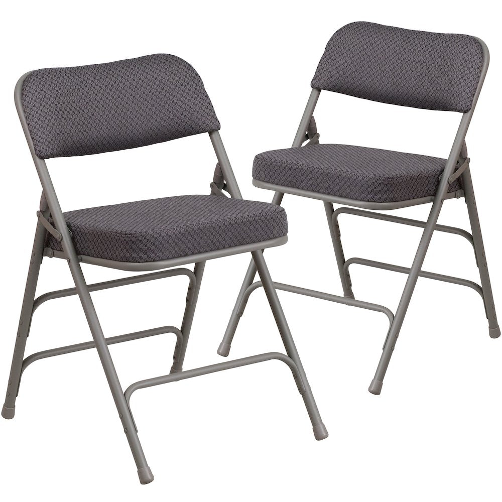 18"W Premium Curved Triple Braced & Double Hinged Gray Fabric Metal Folding Chair