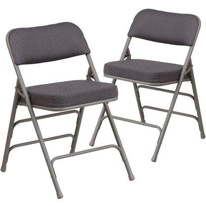 18"W Premium Curved Triple Braced & Double Hinged Gray Fabric Metal Folding Chair