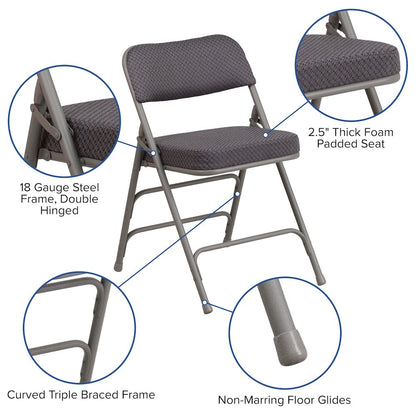 2 Pk. HERCULES Series Premium Curved Triple Braced & Double Hinged Gray Fabric Metal Folding Chair