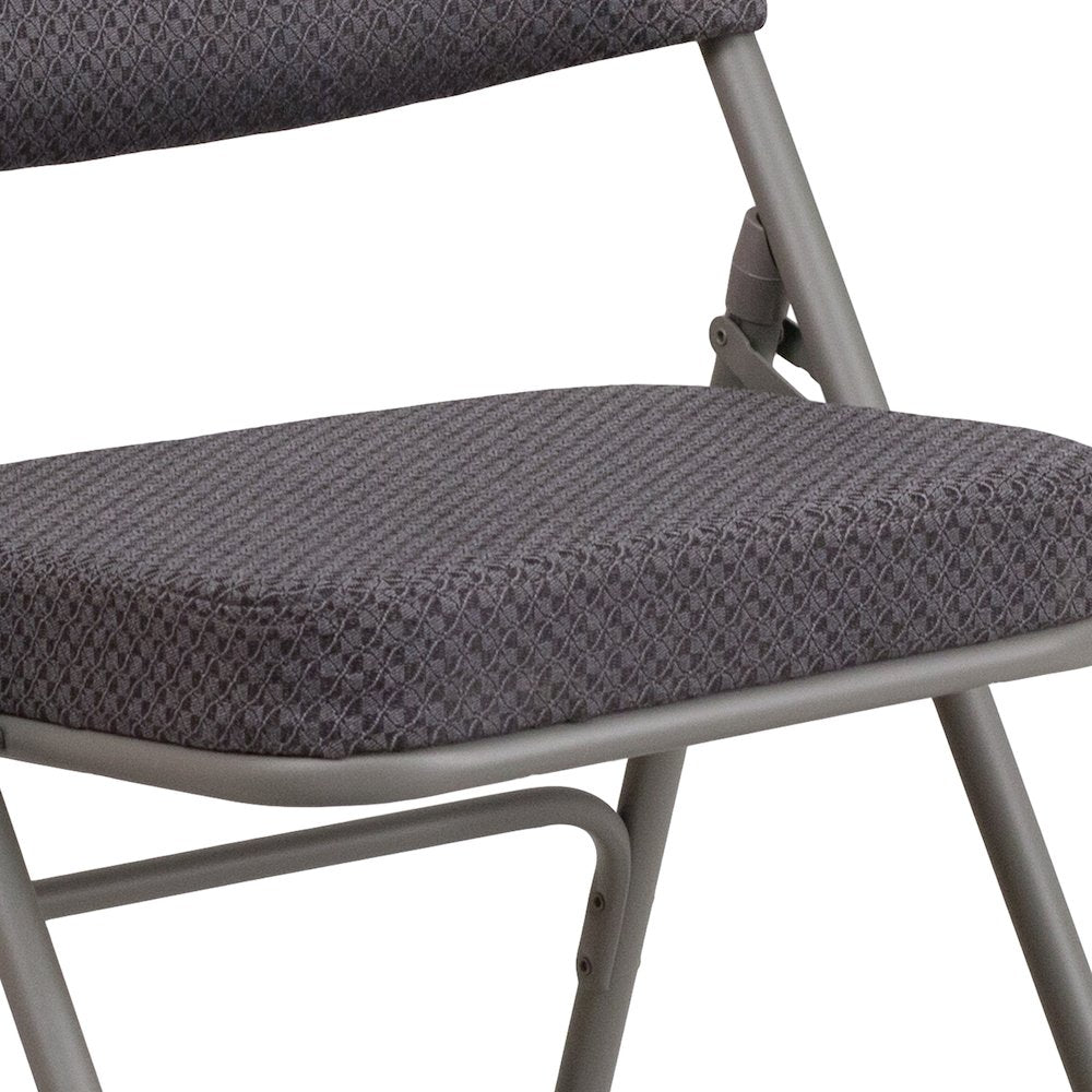 2 Pk. HERCULES Series Premium Curved Triple Braced & Double Hinged Gray Fabric Metal Folding Chair