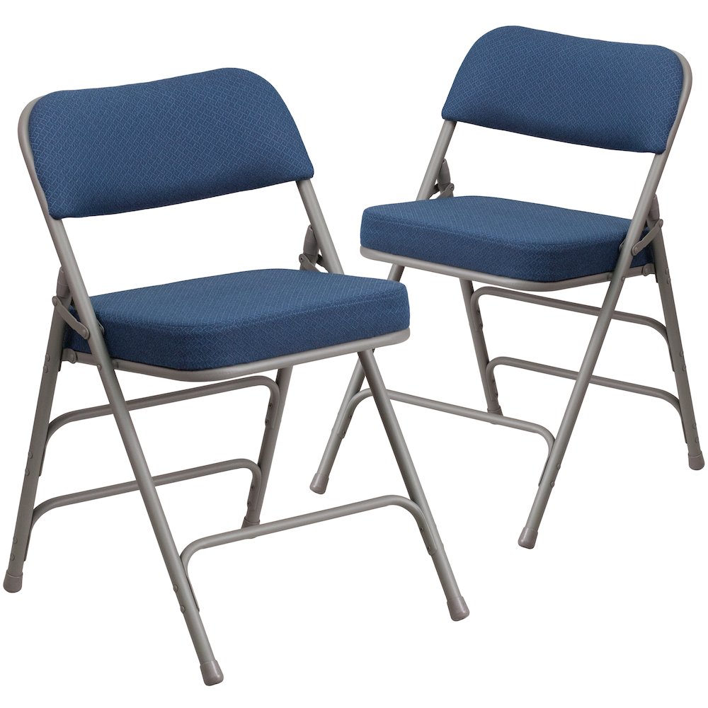 2 Pack Curved Triple Braced & Double Hinged Navy Fabric Metal Folding Chair